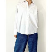 Oversize Shirt | Button Down Cotton Collared Shirt Relaxed Fit White | Etsy (US)