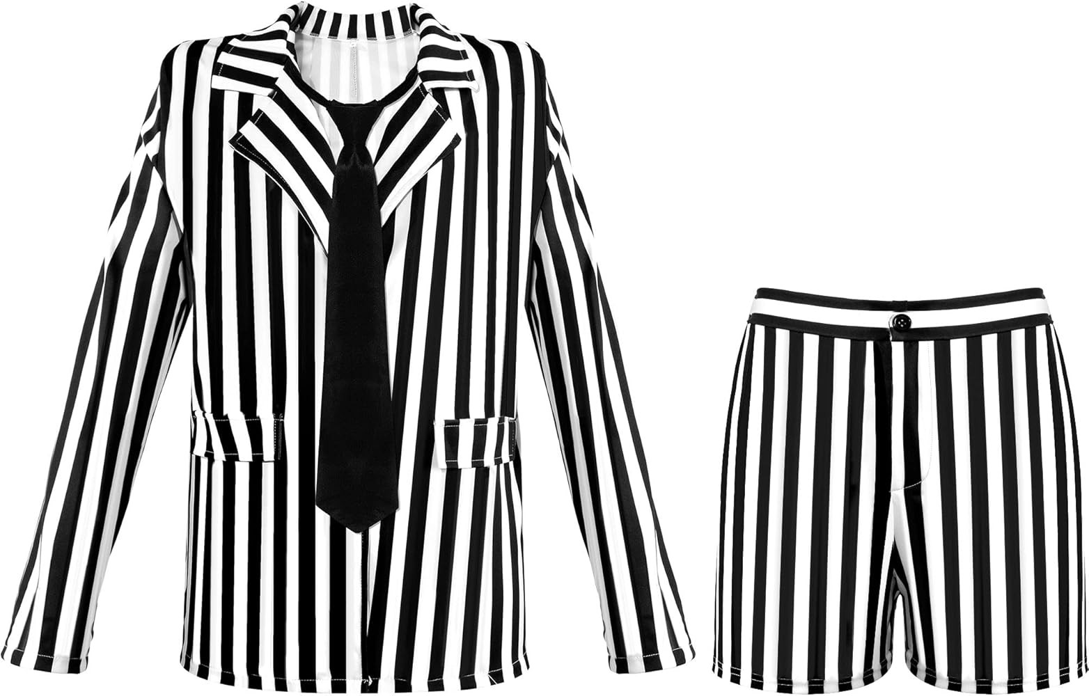 Women Long Sleeves Black and White Stripe Blazer Jacket Short Suit Set with Tie Horror Costume Co... | Amazon (US)