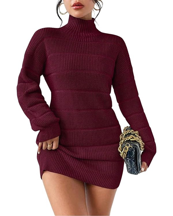 Women's Winter Sweater Dress Long Sleeve Turtleneck Chunky Knit Dress Mini Pullover Bodycon Sweat... | Amazon (US)