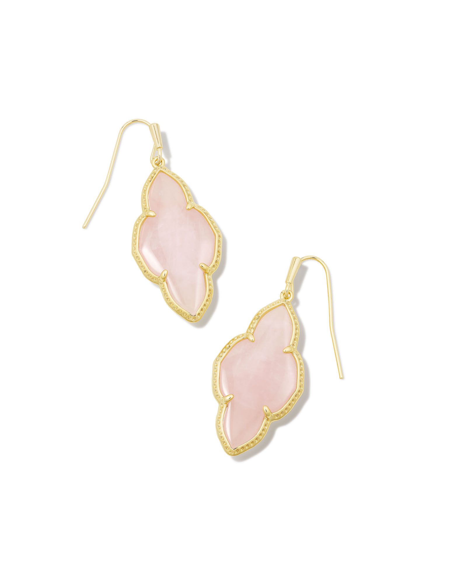 Abbie Gold Drop Earrings in Rose Quartz | Kendra Scott
