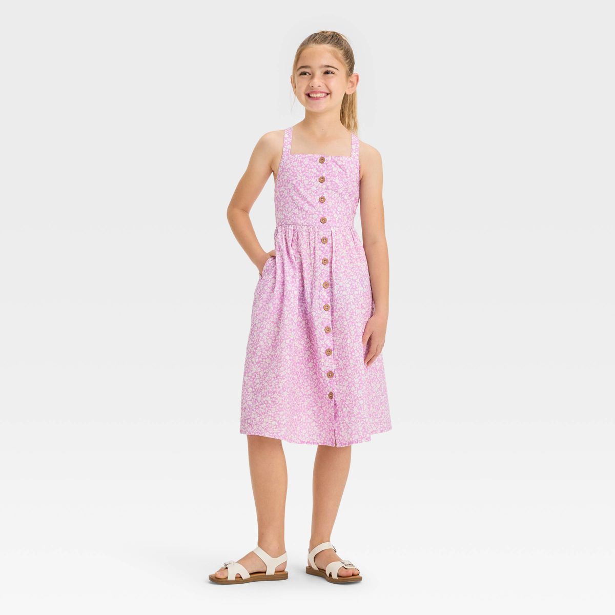 Girls' Sleeveless Woven Floral Midi Dress - Cat & Jack™ Cream S | Target