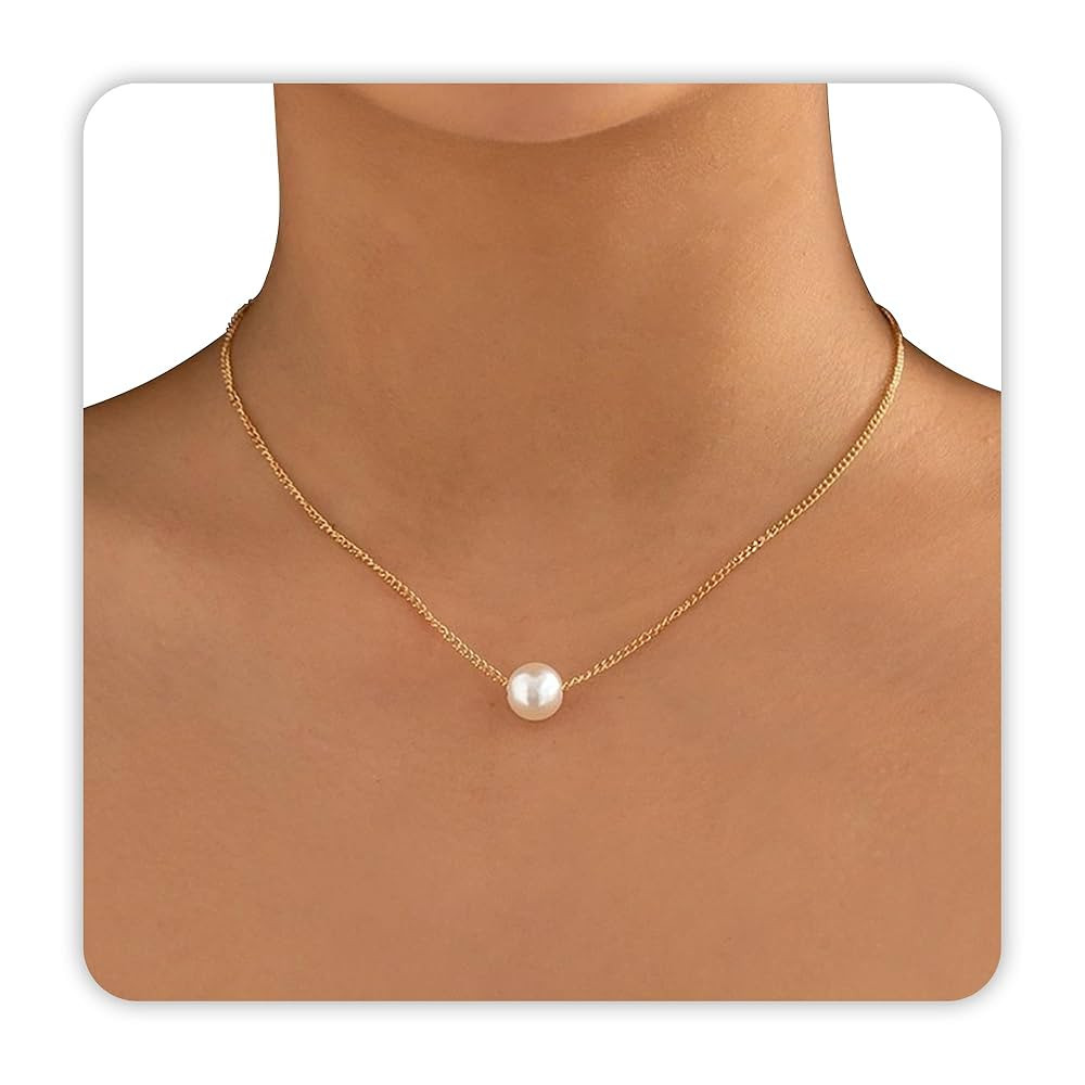 Single Pearl Necklace, Gold Pearl Necklaces for Women Dainty Necklace 10mm Simple Pearl Pendant J... | Amazon (US)