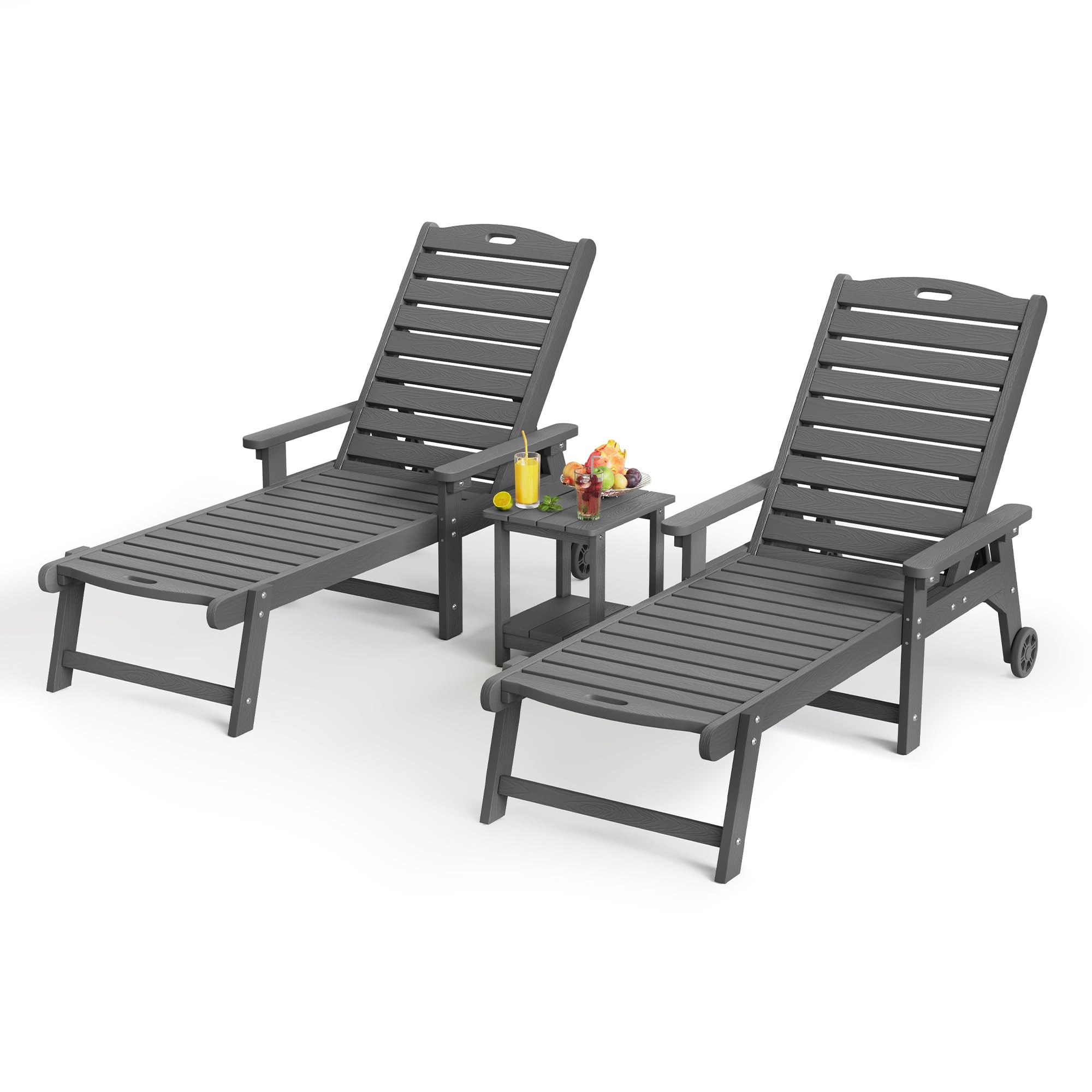 LUE BONA HDPS Chaise Lounge Chairs Set with Table, 3-Piece, Outdoor Pool Lounge Chair with Adjust... | Amazon (US)