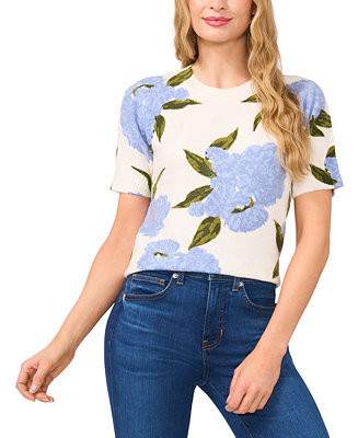 Women's Short-Sleeve Floral Crew Neck Sweater | Macy's