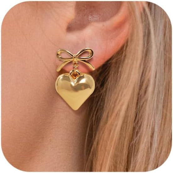 Bow Earrings for Women, 18K Gold Plated Bow Stud Earrings Bow Dangle Drop Earrings Ribbon Earring... | Amazon (US)