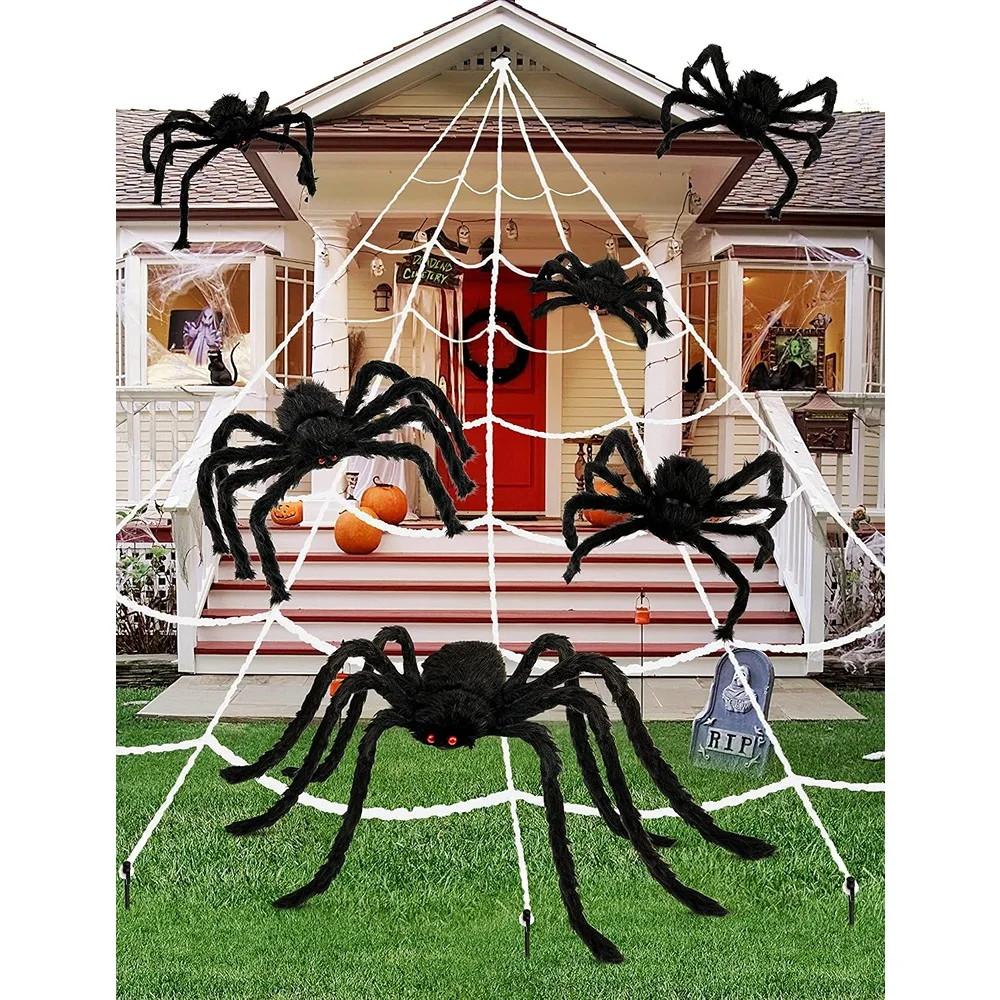 Halloween Plush Spider Decorations \u2013 Realistic Fuzzy Spider Set for Haunted House, Yard, Hom... | Wayfair North America