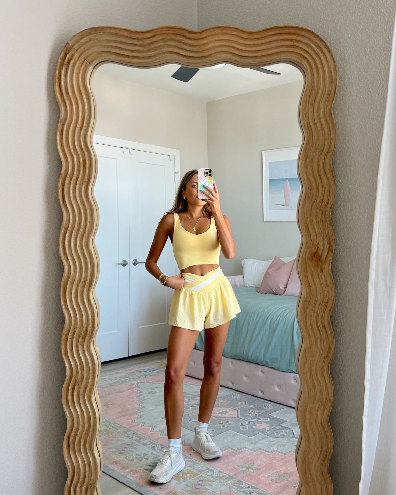 new spring arrivals from Aerie! love these spring outfits 💕💐 wearing a size XS in these new shorts and bra 