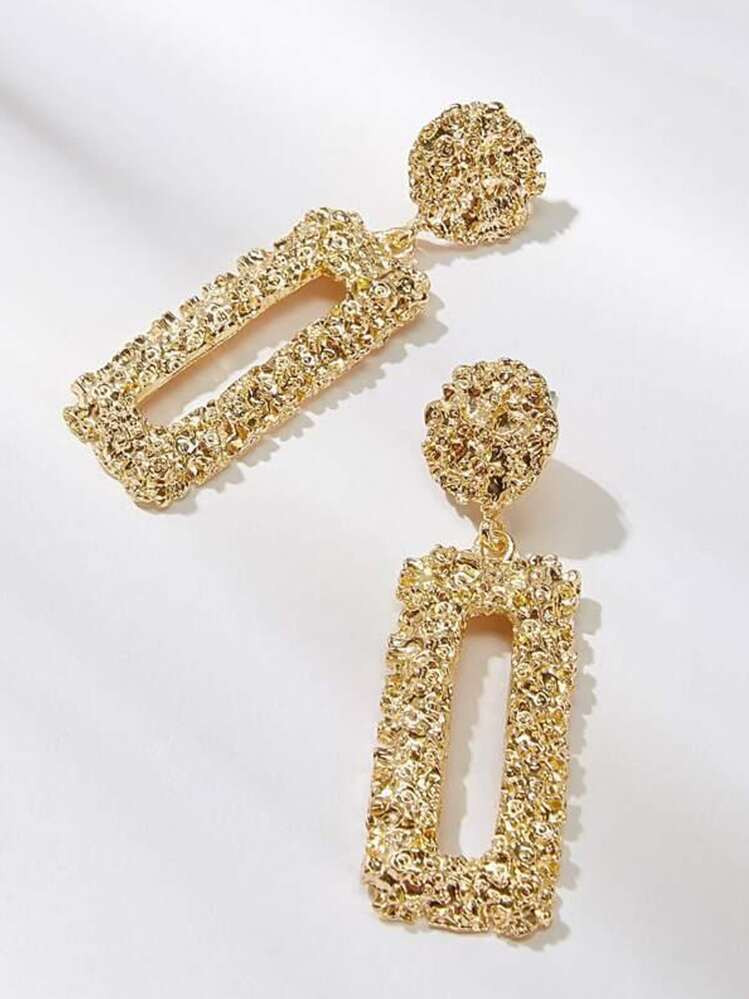 Trends1pair European And American Style Gilded Heavy Metal Rectangle Dangle Earrings, Fashionable... | SHEIN