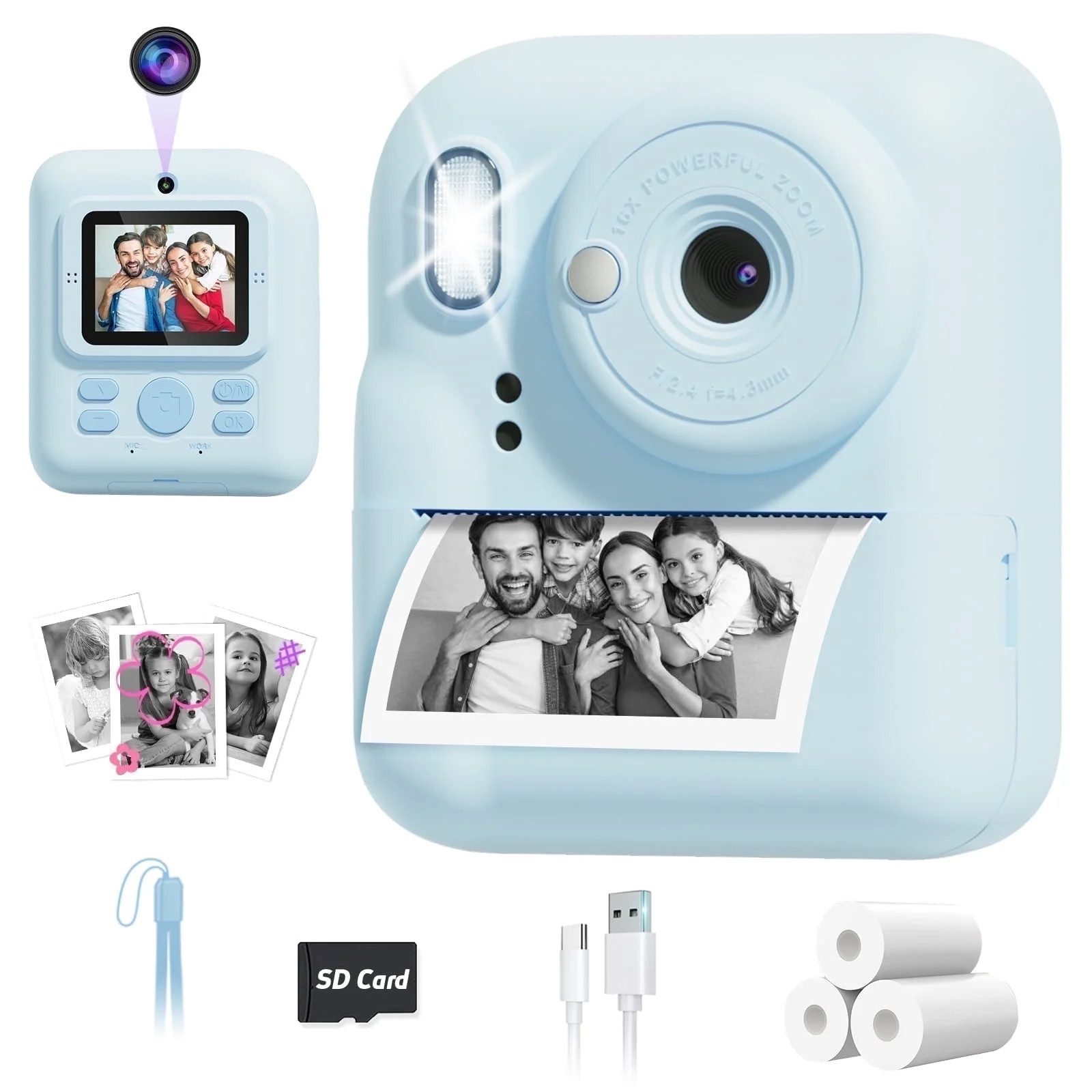 Seckton Instant Print Camera for Boys Girls , Dual-Lens 1080P Kid Digital Camera Birthday Gifts f... | Walmart (US)