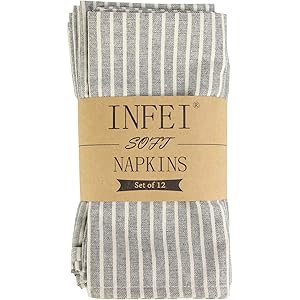 INFEI Plain White Striped Cotton Dinner Cloth Napkins - Set of 12 (17 x 17 inches) - for Events &... | Amazon (US)