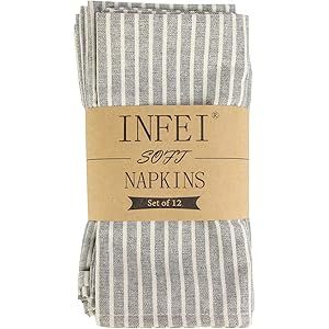 INFEI Plain White Striped Cotton Dinner Cloth Napkins - Set of 12 (17 x 17 inches) - for Events &... | Amazon (US)