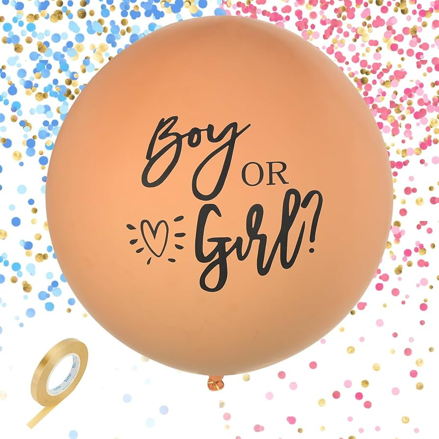 BLOOMWIN Beige Gender Reveal Balloon 36 inch - Boy or Girl Balloon with Pink and Blue Confetti - ... | Amazon (US)