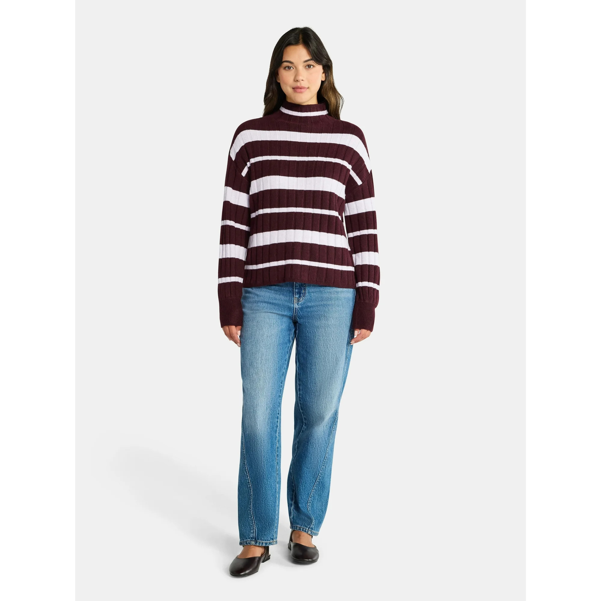Time and Tru Women's Ribbed Mock Neck Sweater, Lightweight, Sizes XS-XXXL - Walmart.com | Walmart (US)