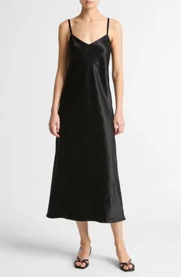 Vince Midi Satin Slipdress in Black at Nordstrom, Size X-Large | Nordstrom