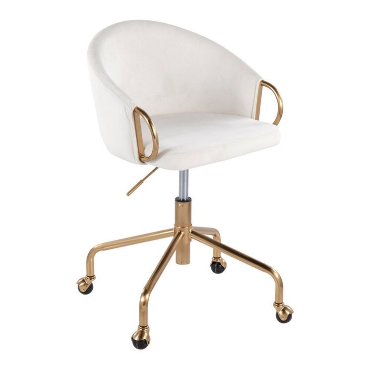 Claire Velvet/Metal/Plywood Task Chair Gold/Cream - LumiSource | Target