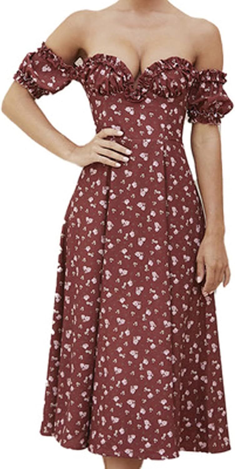 Womens Elegant Long Dress Puff Sleeve Floral Cottagecore Dress Summer Beach Party Dresses Stylish... | Amazon (US)