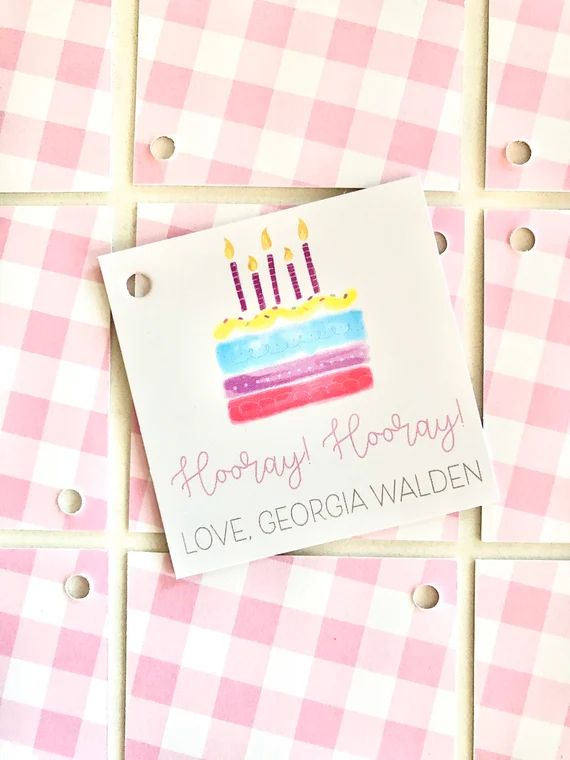 Gingham gift tags, Personalized enclosure cards, Pink gingham stationery, Birthday gift tag, Girl... | Etsy (US)