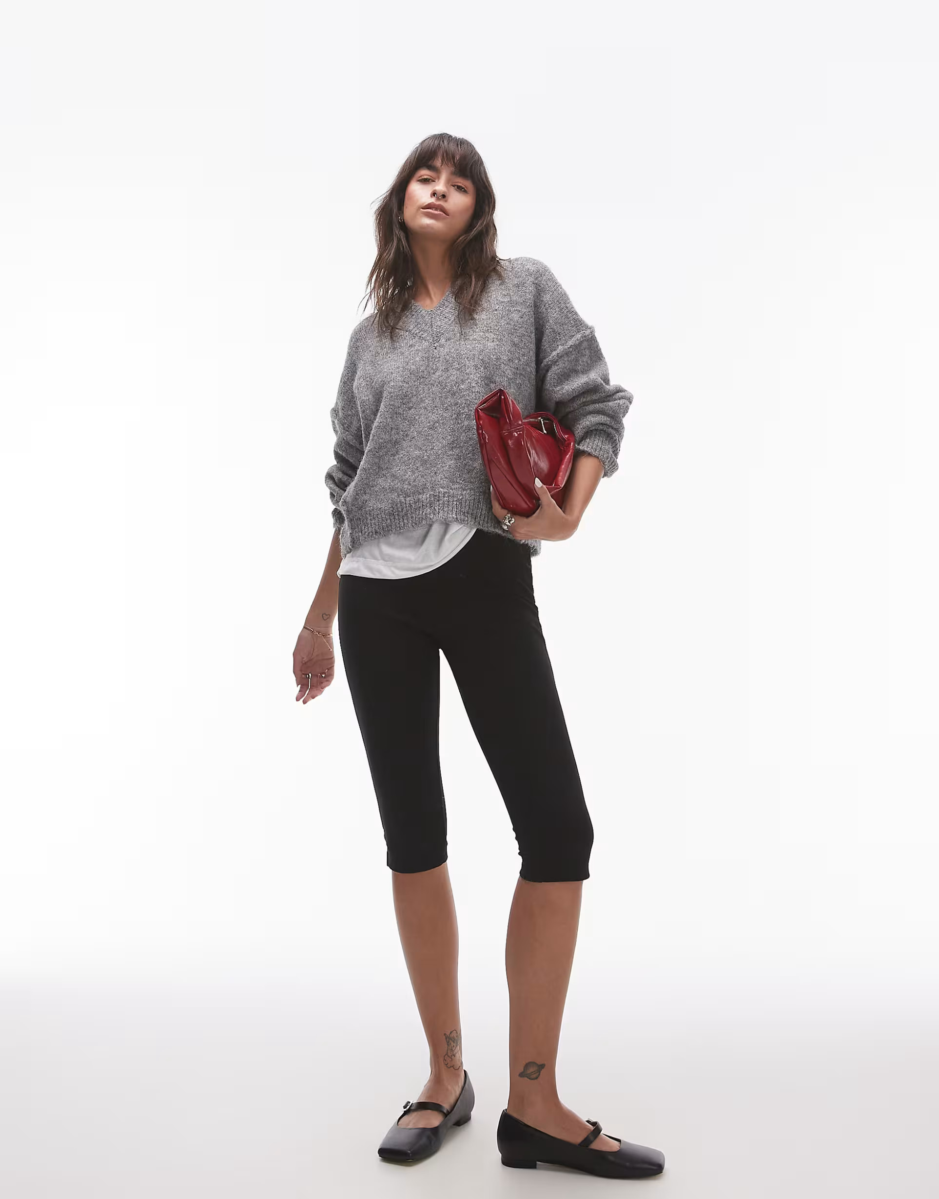 Topshop knit high V-neck fluffy sweater in gray | ASOS (Global)