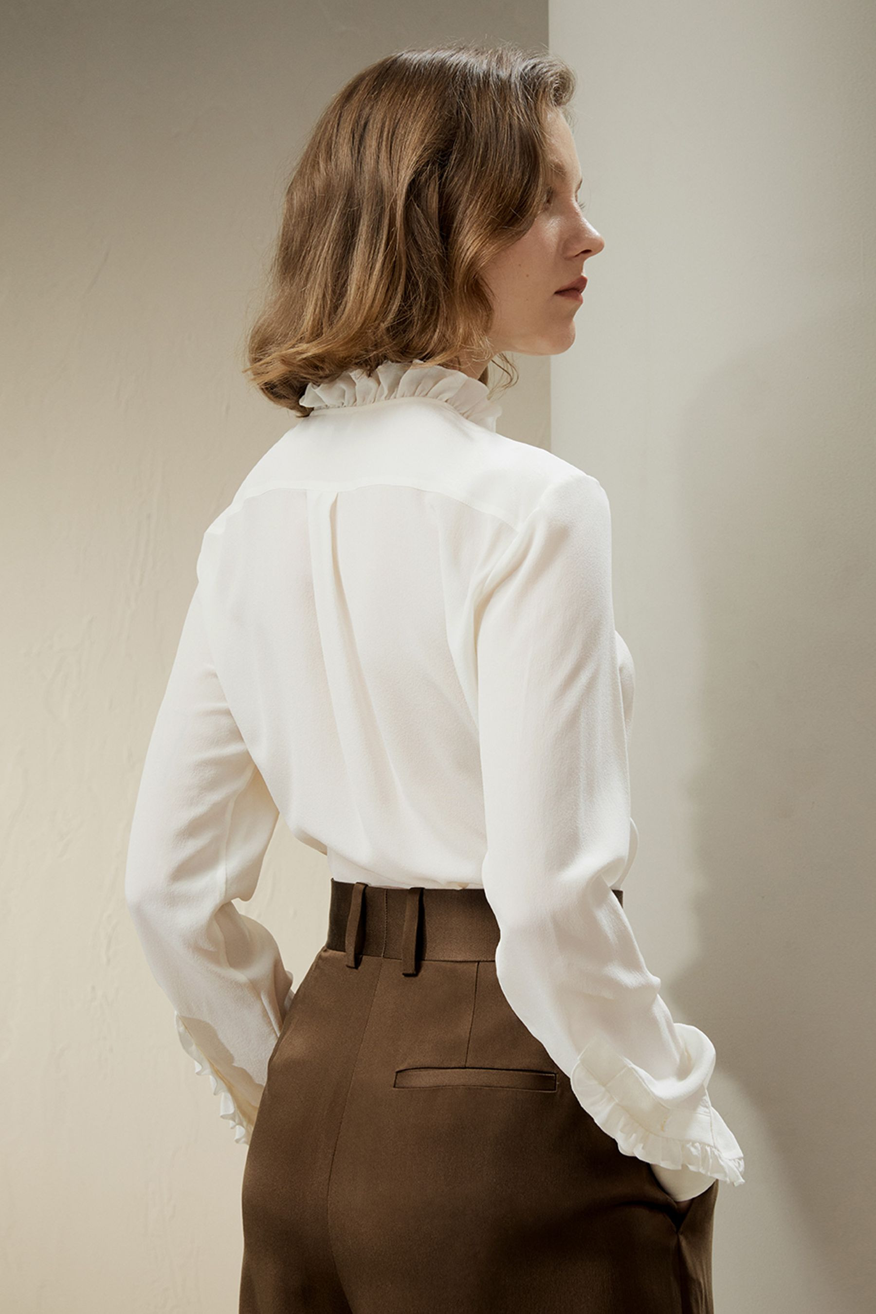 Crêpe de Chine Blouse with Ruffle Edge | LILYSILK