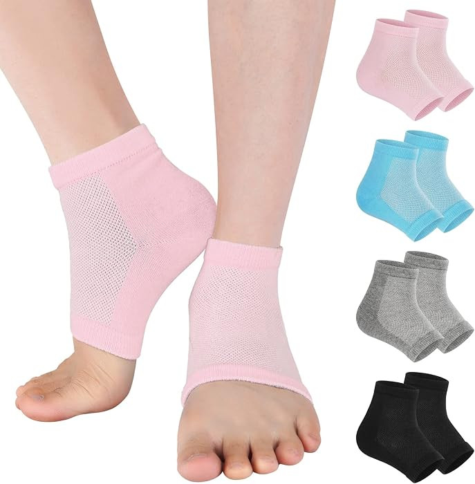 4 Pairs Toeless Gel Heel Socks for Women Overnight Foot Repair | Amazon (US)