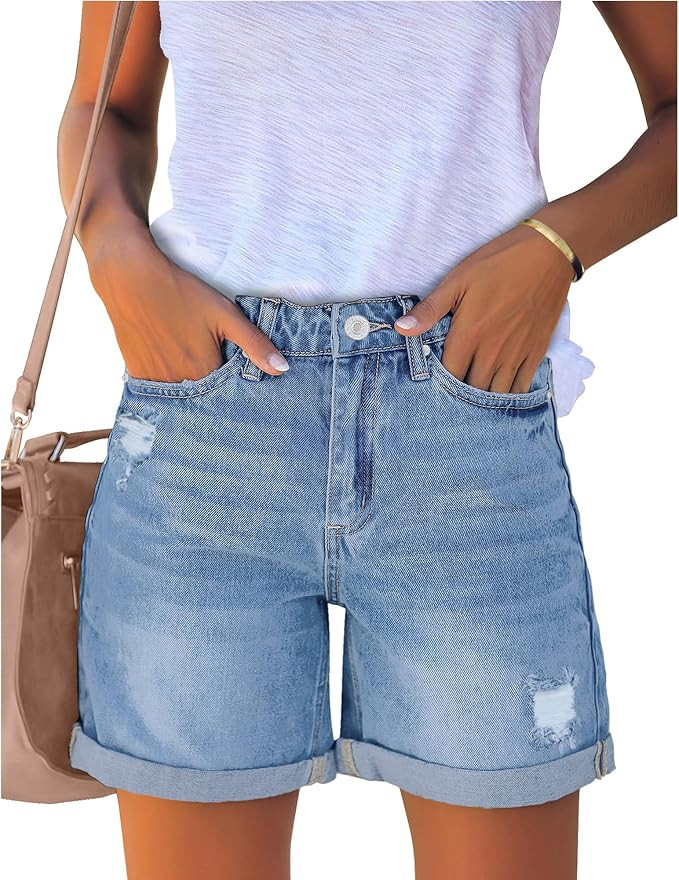 luvamia Jean Shorts Women High Waisted Rolled Hem Casual Ripped Denim Jorts | Amazon (US)