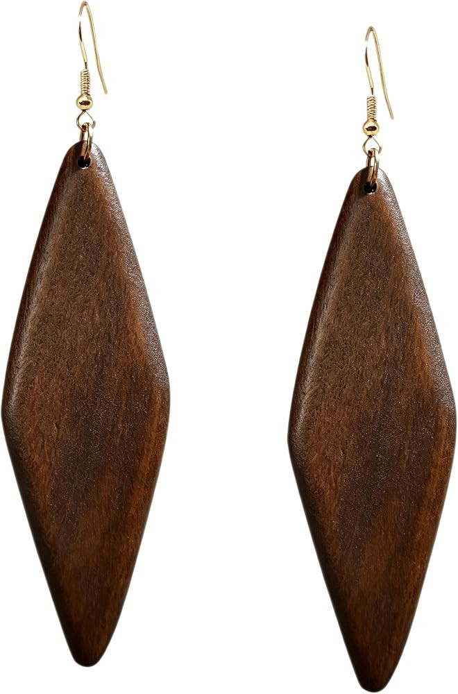 KaFu Bohemian Retro Natural Wooden Earrings for Women Handmade Colorful Teardrop Wood Geometric D... | Amazon (US)
