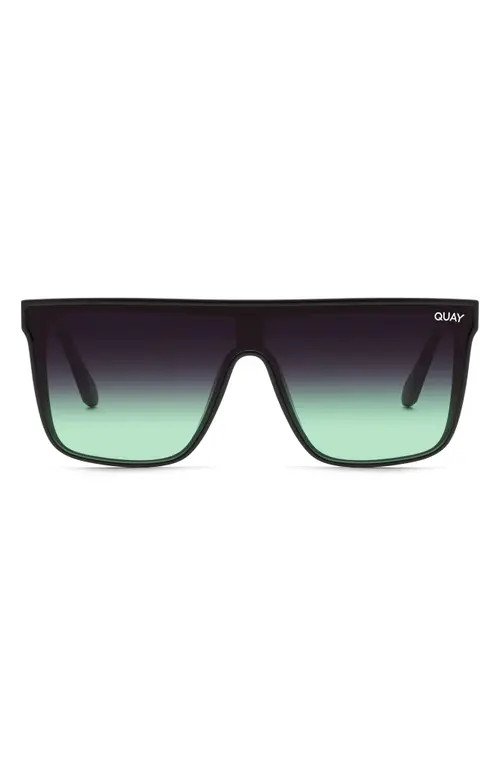 Quay Australia Nightfall 49mm Shield Sunglasses in Black/Black Fade Mint at Nordstrom | Nordstrom