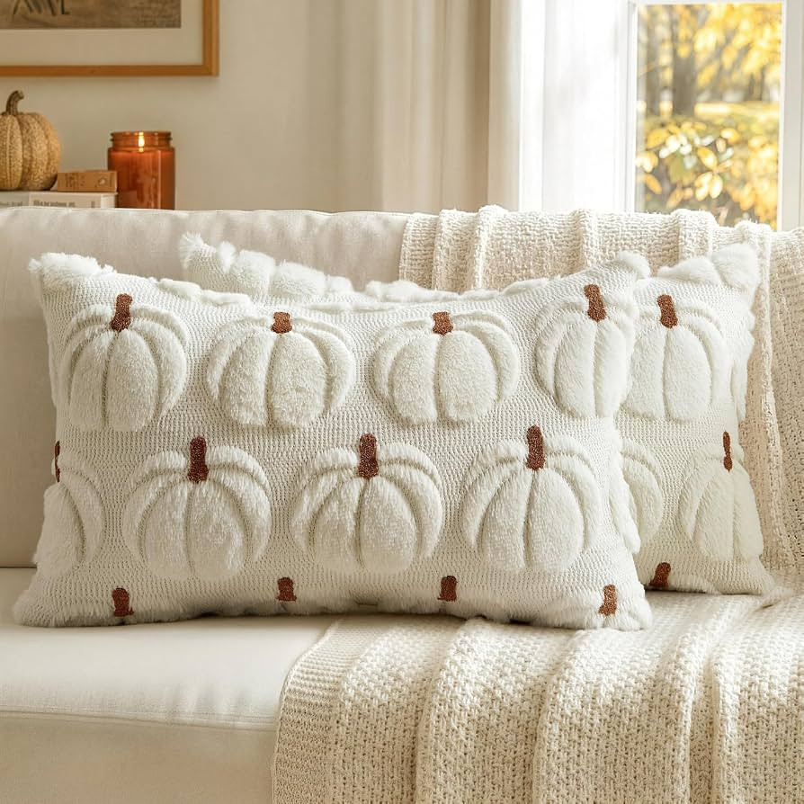 MIULEE Fall Pumpkin Pillow Covers Fall Decor Cream White Brown Stem 12x20 | Amazon (US)