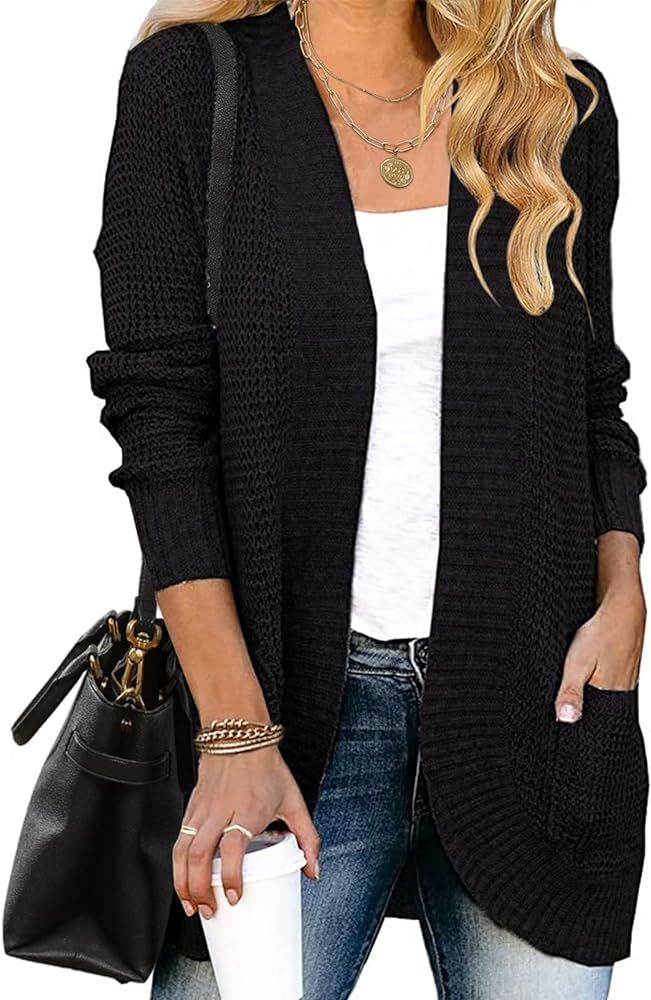 MEROKEETY Womens Long Sleeve Open Front Cardigans Chunky Knit Draped Sweaters Outwear | Amazon (US)