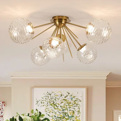 6 - Light Dimmable Led Swirled Glass Globe Sputnik Semi Flush Mount | Wayfair North America