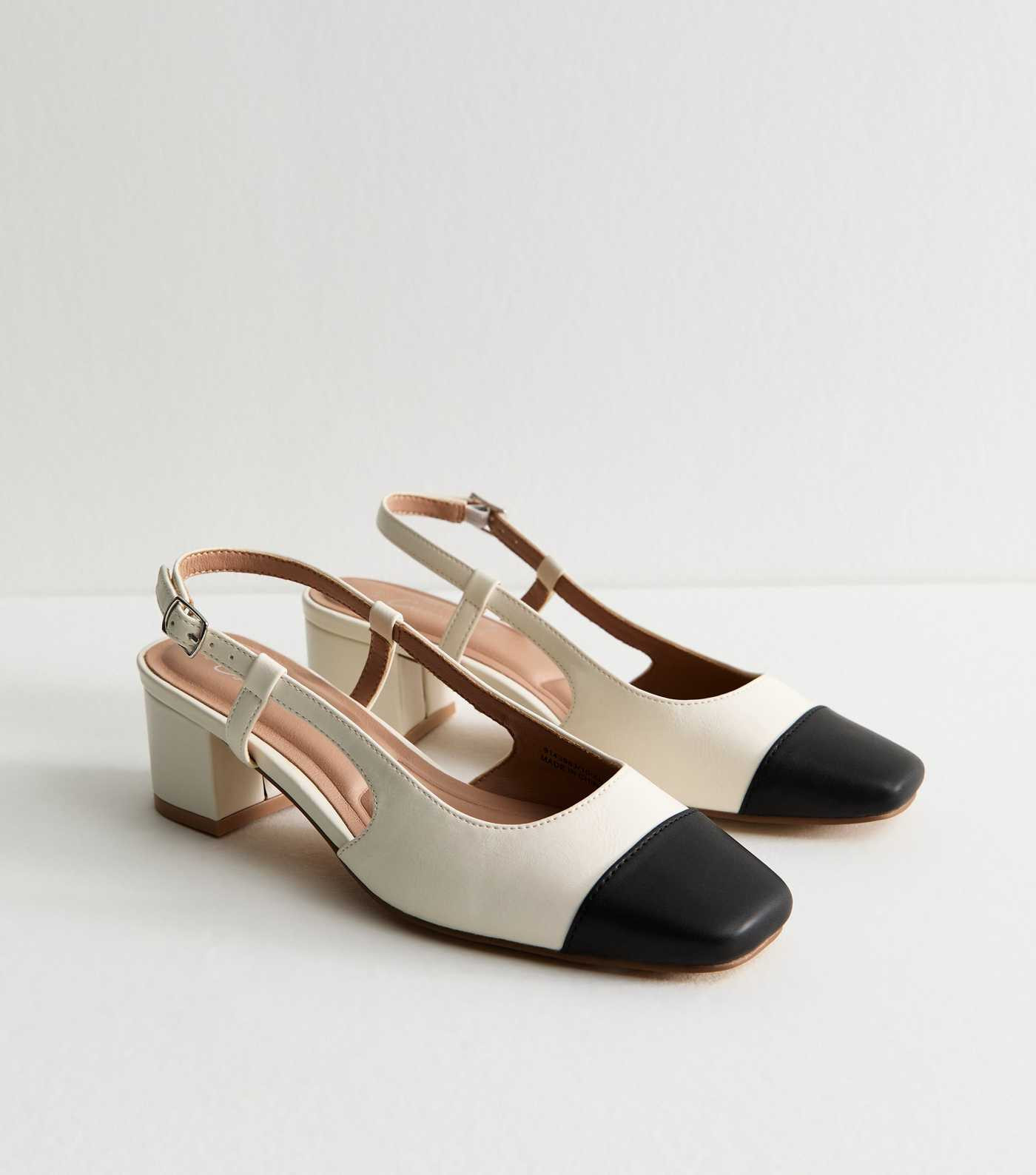 White Contrast Trim Faux Leather Slingback Pumps | New Look | New Look (UK)
