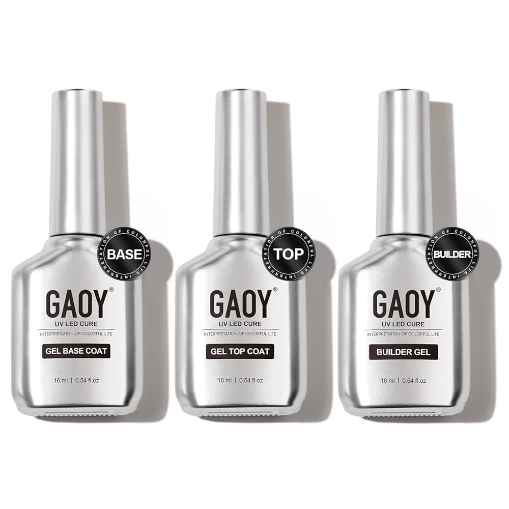 GAOY Gel Top Coat, Builder Gel and Base Coat Set, 3 Pcs 16ml Clear Glossy No Wipe Combination for... | Amazon (US)