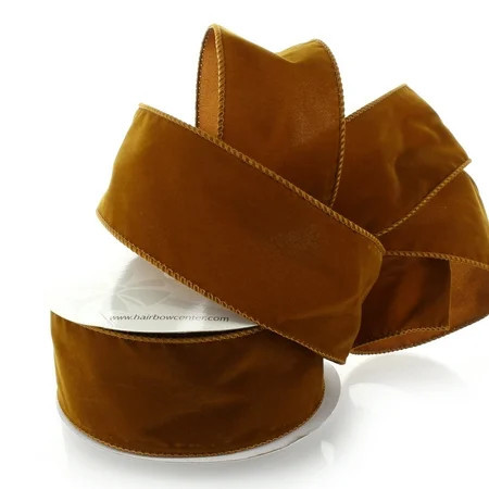 Ribbon Traditions 2.5" Wired Suede Velvet Ribbon Old Gold - 10 Yards | Walmart (US)
