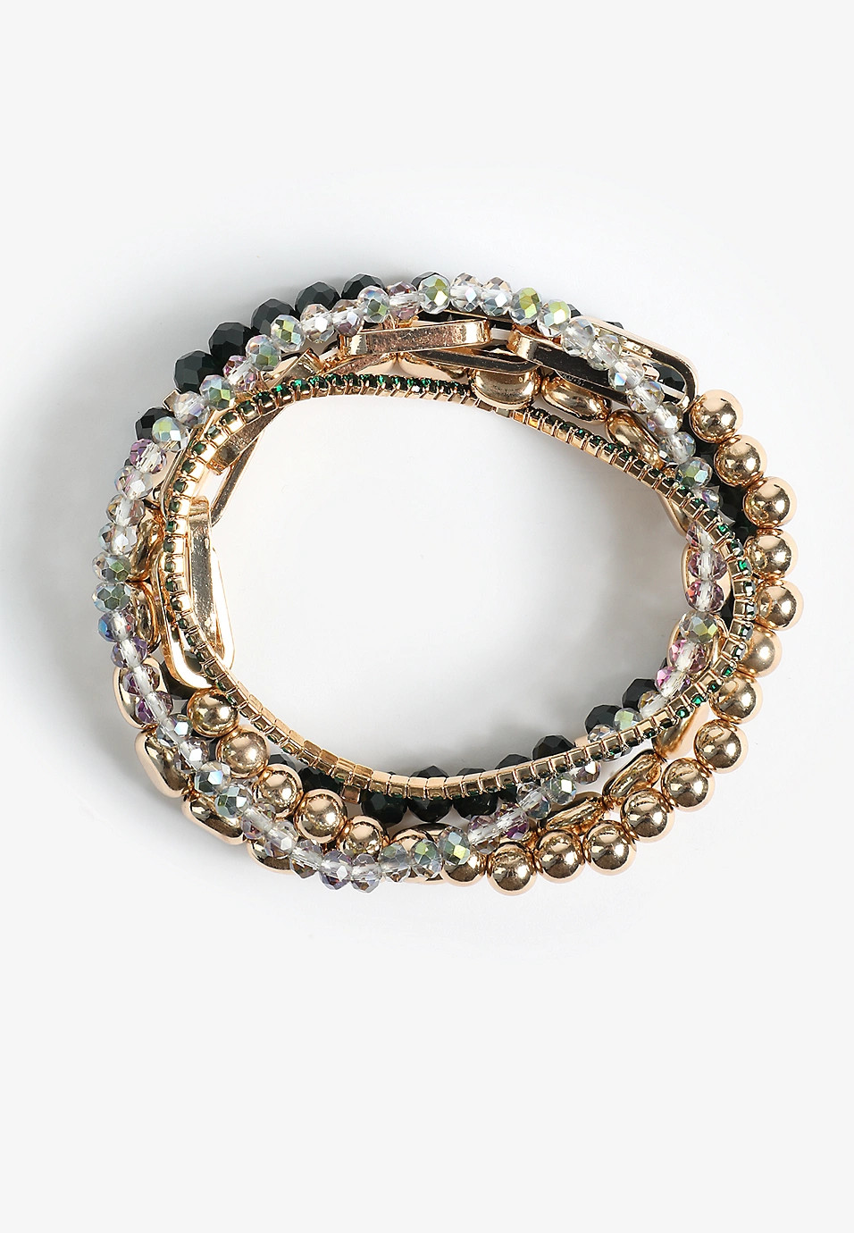 Green And Gold Beaded Stretch Bracelet Set | Maurices