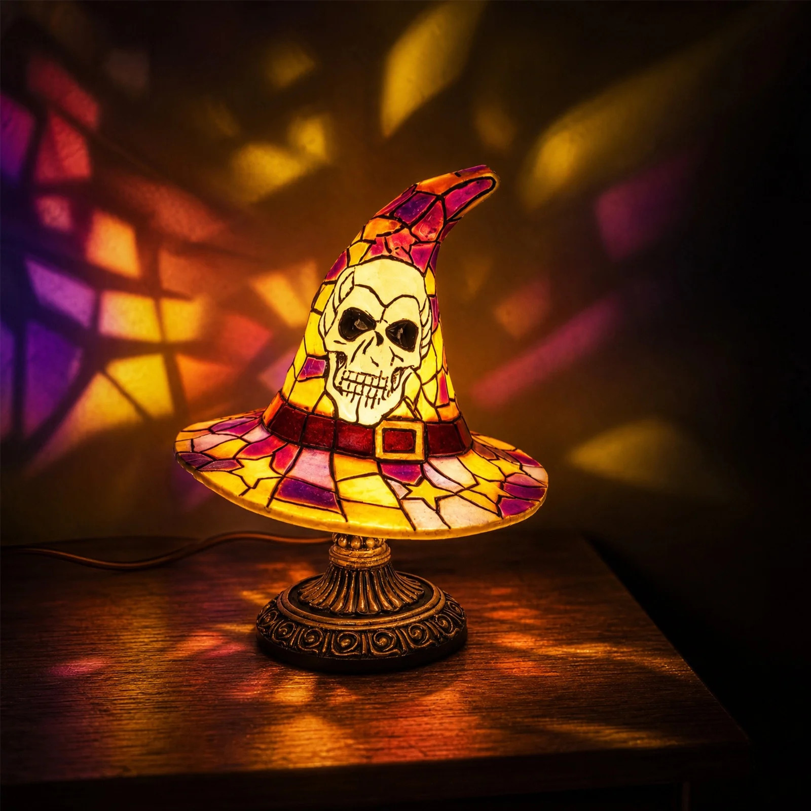 BZPIZ Witch Hat Lamp Retro Handcrafted Resin Stained Glass Witch Hat Desk Lamp Gothic Wizard Hats... | Walmart (US)