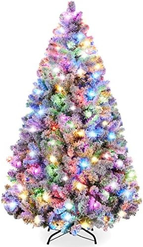 Amazon.com: Best Choice Products 6ft Pre-Lit Christmas Tree Artificial Snow Flocked Pine Tree for... | Amazon (US)