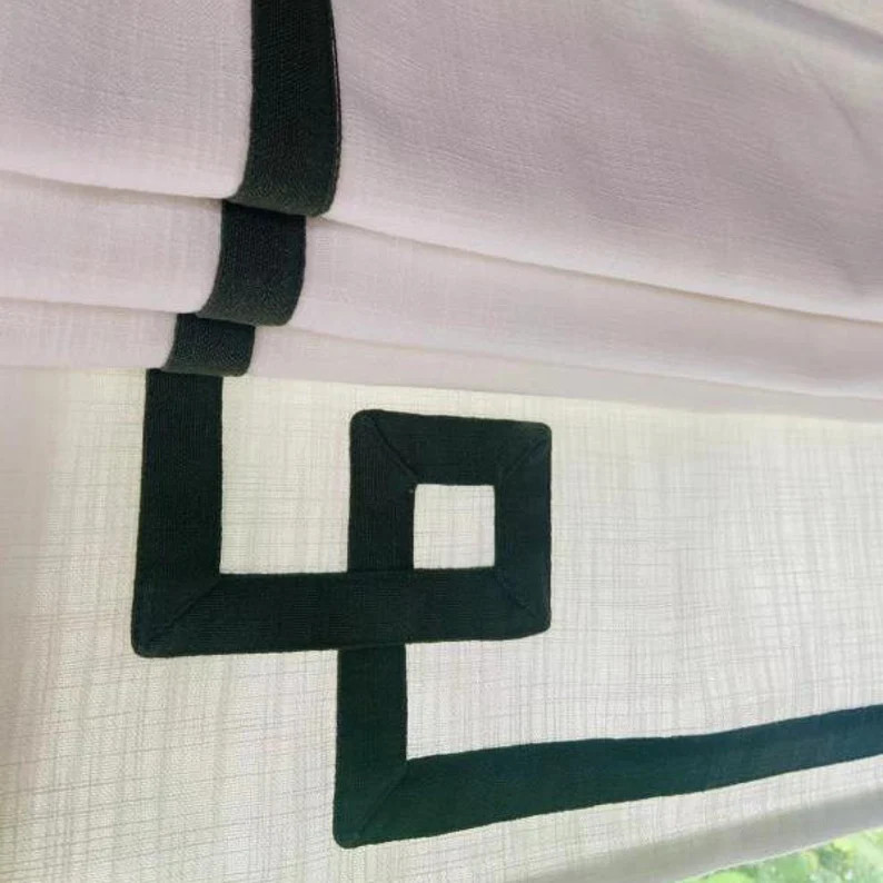 Flat White Roman Shades for Windows Roman Shade with Chain Mechanism, Geometric Greek Key Border ... | Etsy (US)