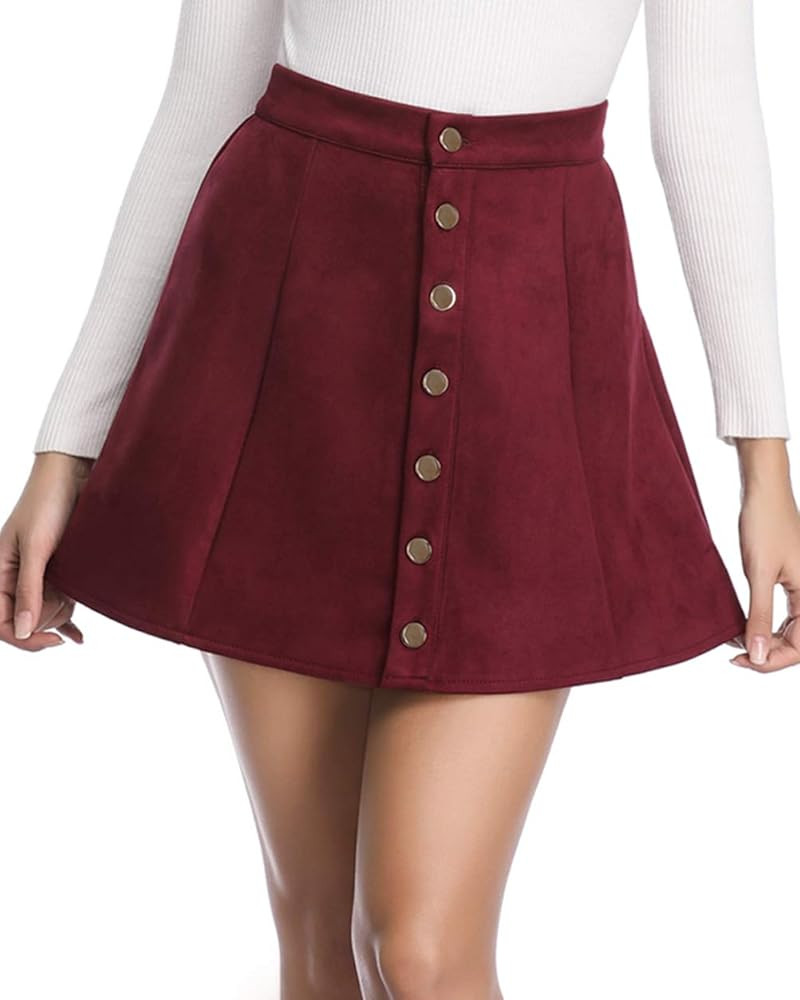 Fuinloth Women's Faux Suede Skirt Button Closure A-Line High Wasit Mini Short Skirt 2021 | Amazon (US)