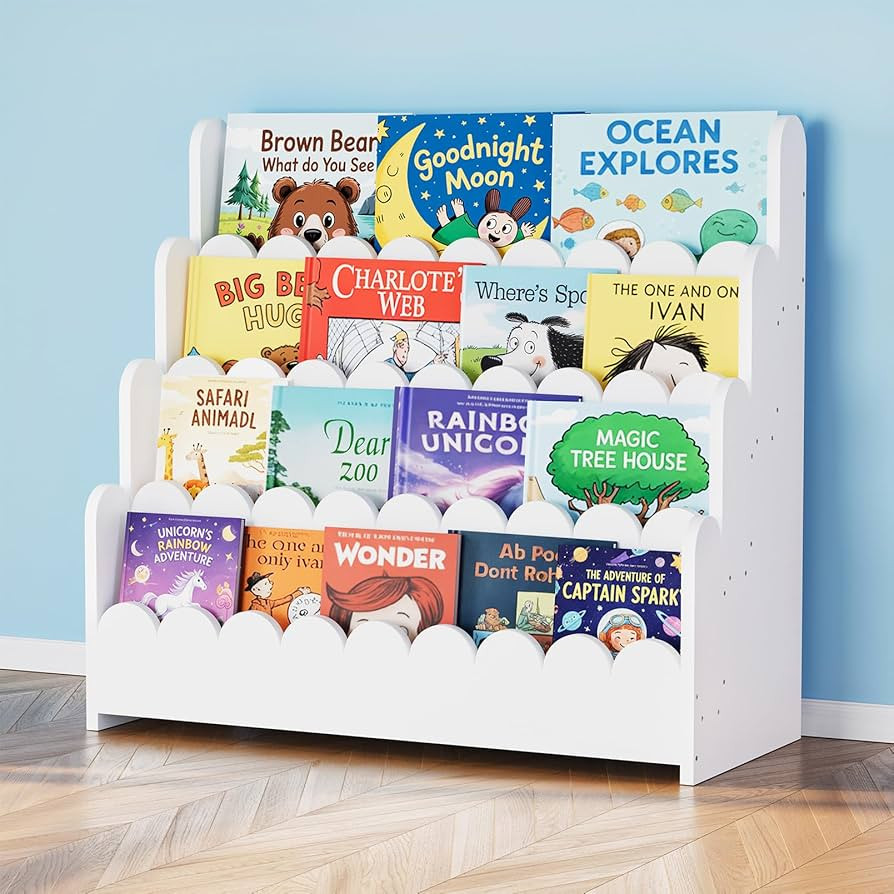 SpaceAid 4-Tier Scalloped Bookshelf, Montessori Bookcase for Toddlers, Wooden Book Shelf Organize... | Amazon (US)