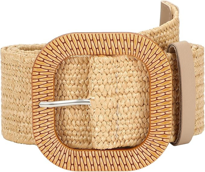 VONMELLI Straw Woven Stretchy Belt for Women Dresses, Wide Boho Elastic Belts Braided Raffia Wais... | Amazon (US)