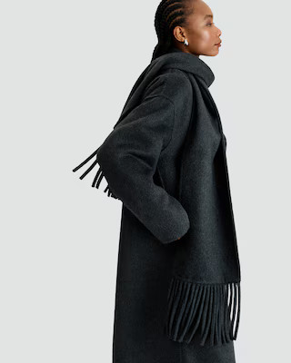 F&F Wool Blend Fringed Scarf Formal Coat in Grey | Tesco F&F