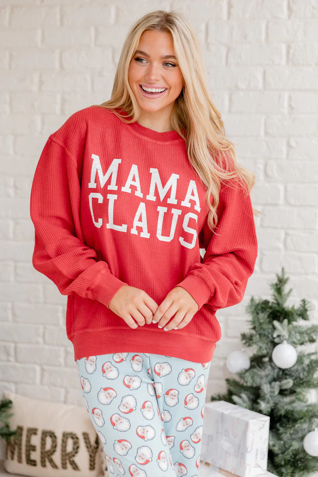 Mama Claus Red Corded Graphic Sweatshirt | Pink Lily