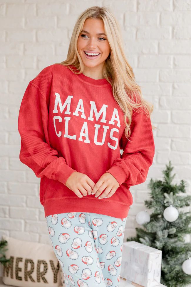 Mama Claus Red Corded Graphic Sweatshirt DOORBUSTER | Pink Lily