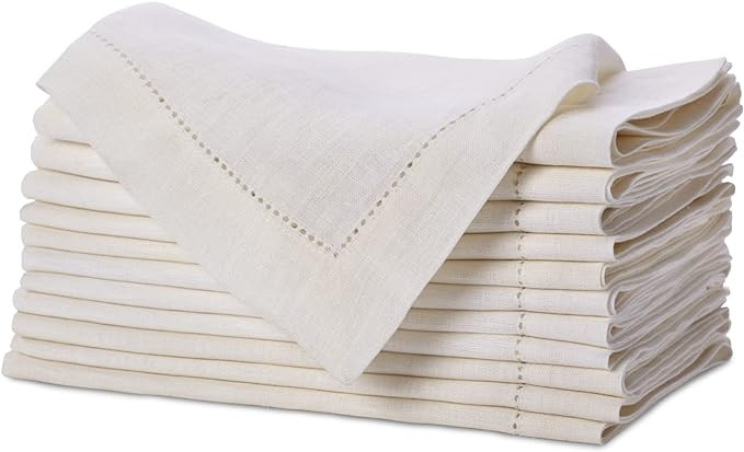 Genuine Linen Napkins - Set of 12 Cloth Napkins with Hemstitch Detail - Hand Crafted Pure Luxury ... | Amazon (US)