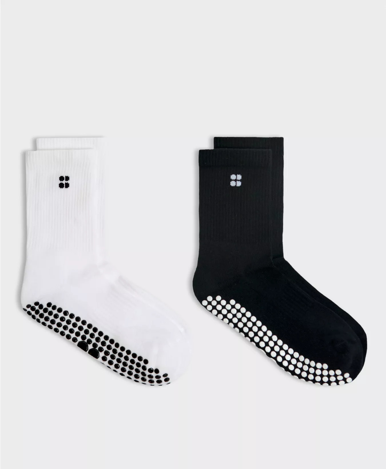 Pilates Crew Gripper Sock 2 Pack - White Black | Women's Sports Socks | Sweaty Betty | Sweaty Betty UK