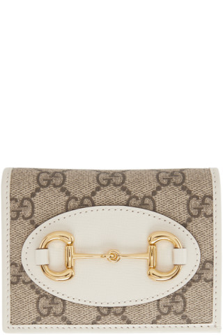 Gucci - Beige & White GG 'Gucci 1955' Horsebit Card Holder Wallet | SSENSE