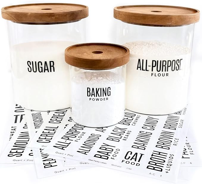 165 Modern Kitchen Pantry Labels for Containers. Preprinted Clear Minimalist Stickers with Black ... | Amazon (US)