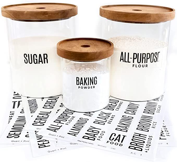 QUART + PINT 165 Modern Kitchen Pantry Labels for Containers. Preprinted Clear Minimalist Sticker... | Amazon (US)