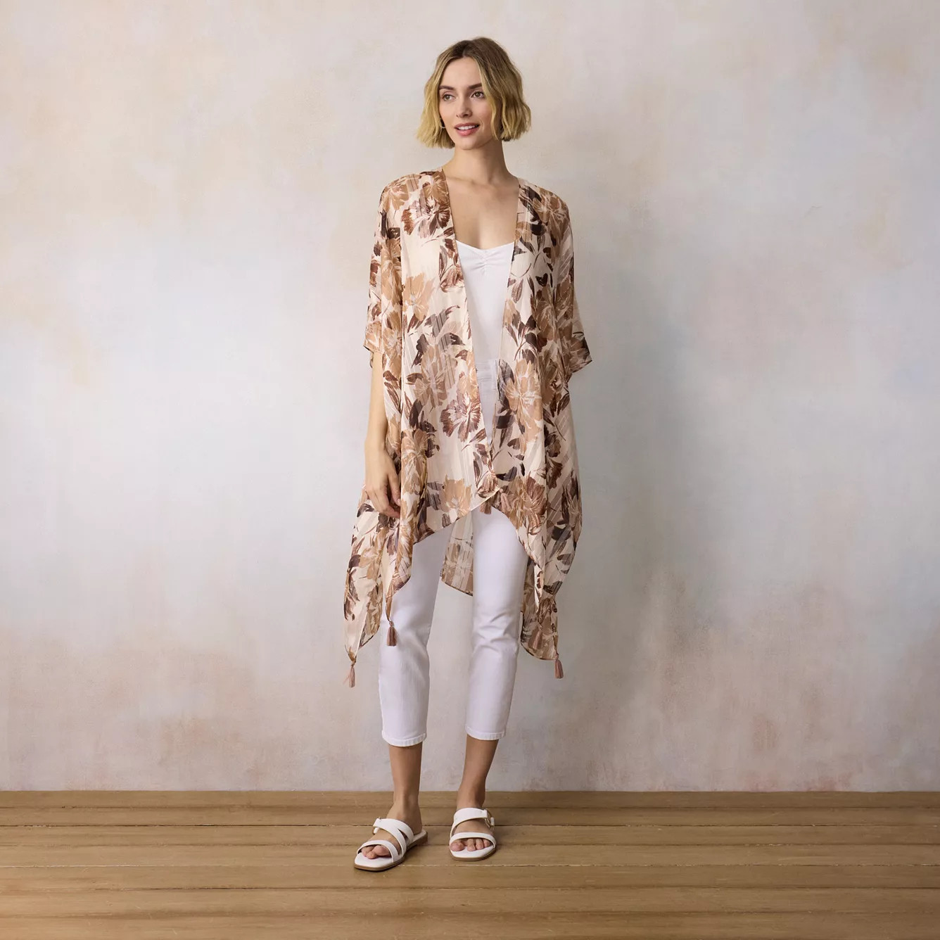 Women's LC Lauren Conrad Lurex Floral Ruana Topper With Tassels | Kohl's