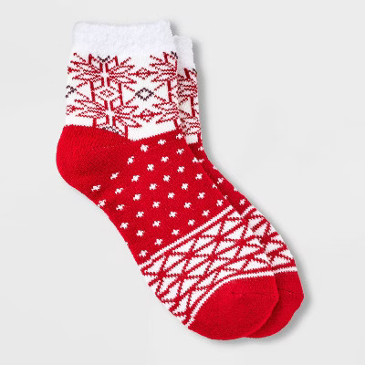 Women's Block Pattern Double Lined Cozy Ankle Socks - A New Day™ Red/White 4-10 | Target